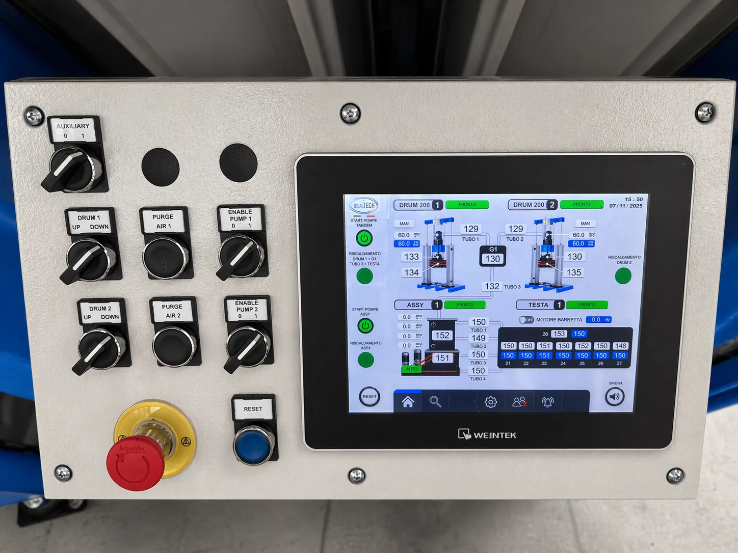 Idealtech tandem drum unloader HMI control panel