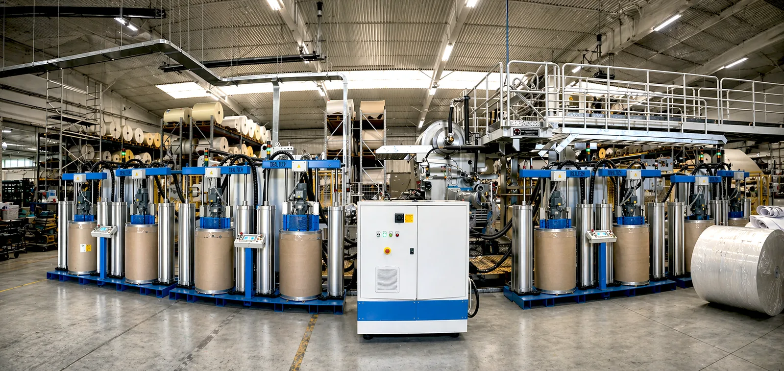 Multiple Idealtech drum unloaders in continuous industrial production